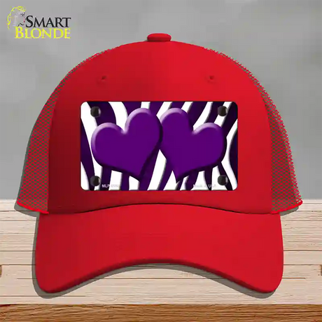 Purple White Zebra Hearts Oil Rubbed Novelty License Plate Hat Mesh / Red