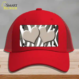 Tan White Zebra Hearts Oil Rubbed Novelty License Plate Hat Mesh / Red