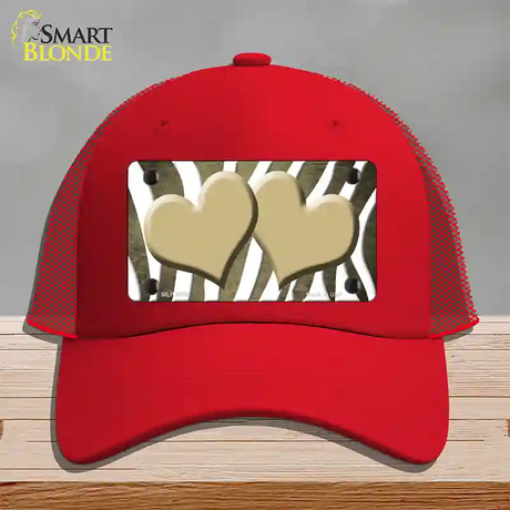 Gold White Zebra Hearts Oil Rubbed Novelty License Plate Hat Mesh / Red