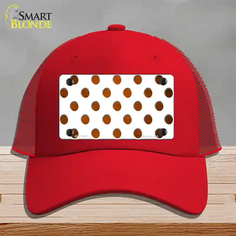 Orange White Dots Oil Rubbed Novelty License Plate Hat Mesh / Red