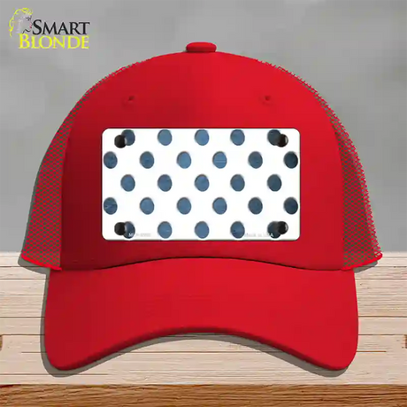 Light Blue White Dots Oil Rubbed Novelty License Plate Hat Mesh / Red