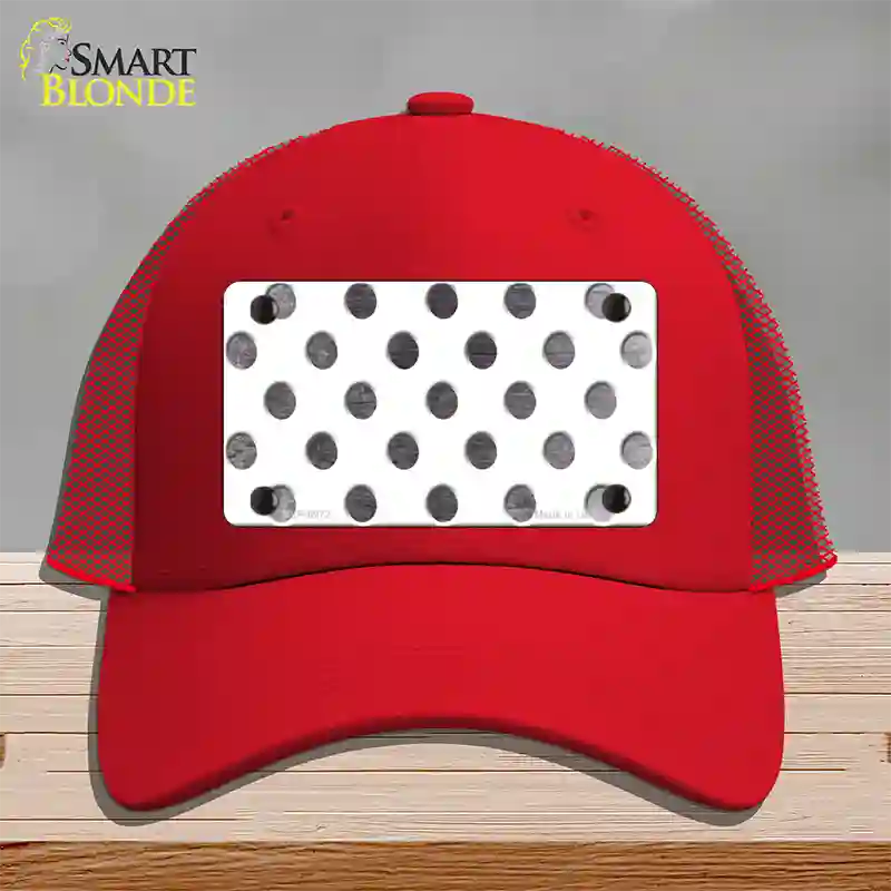 Black White Dots Oil Rubbed Novelty License Plate Hat Mesh / Red