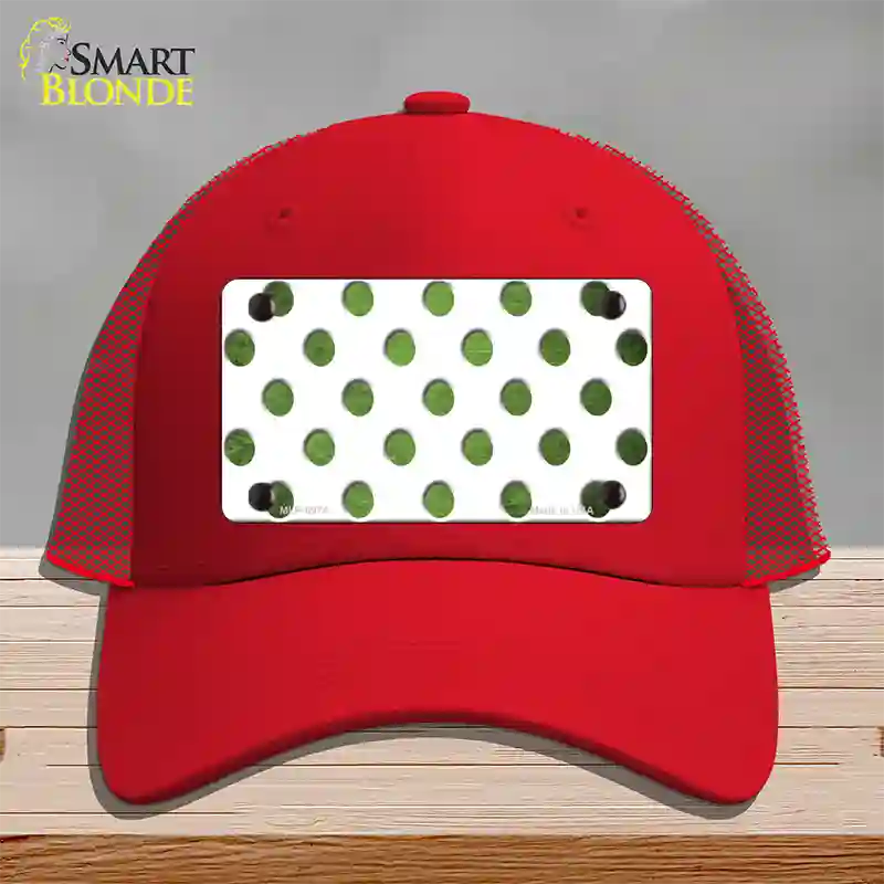 Lime Green White Dots Oil Rubbed Novelty License Plate Hat Mesh / Red