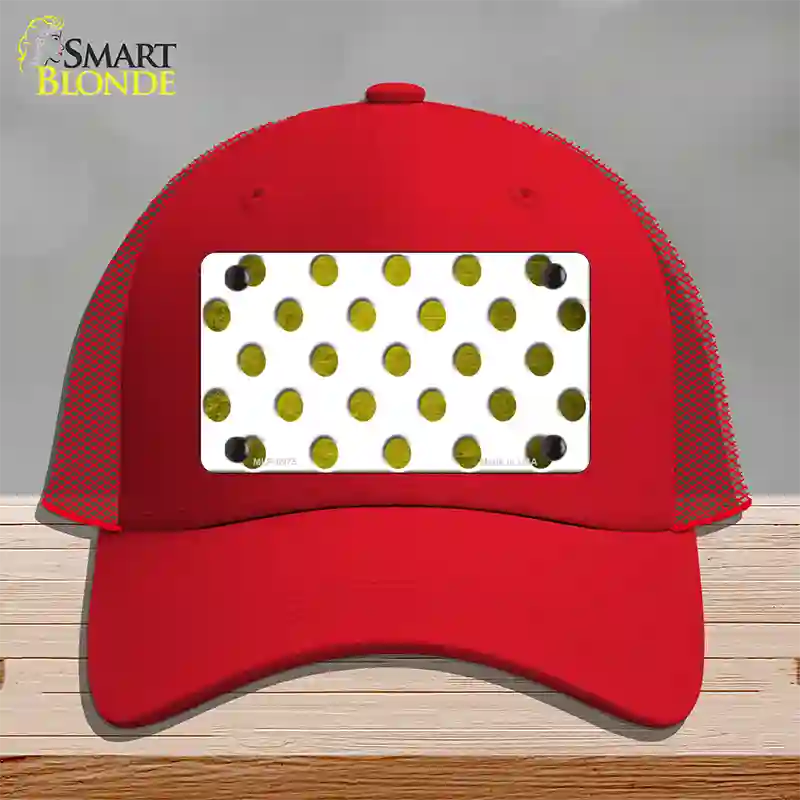 Yellow White Dots Oil Rubbed Novelty License Plate Hat Mesh / Red