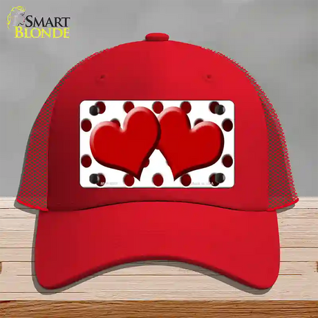 Red White Dots Hearts Oil Rubbed Novelty License Plate Hat Mesh / Red