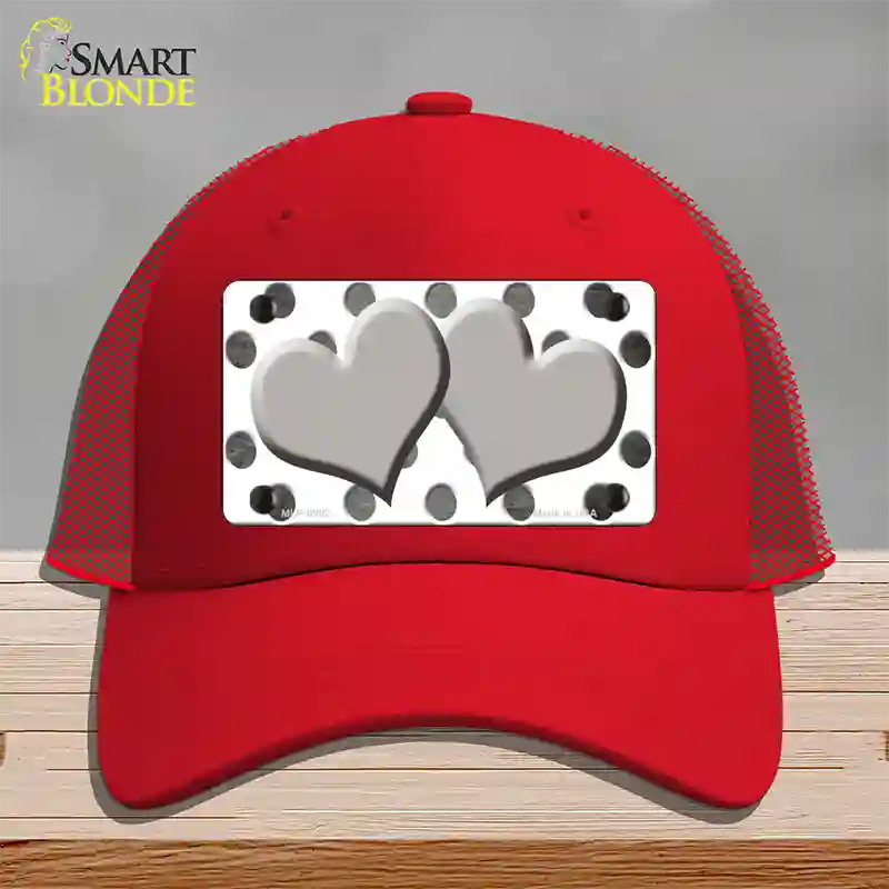 Gray White Dots Hearts Oil Rubbed Novelty License Plate Hat Mesh / Red