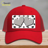 Gray White Dots Hearts Oil Rubbed Novelty License Plate Hat Mesh / Red