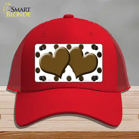 Brown White Dots Hearts Oil Rubbed Novelty License Plate Hat Mesh / Red