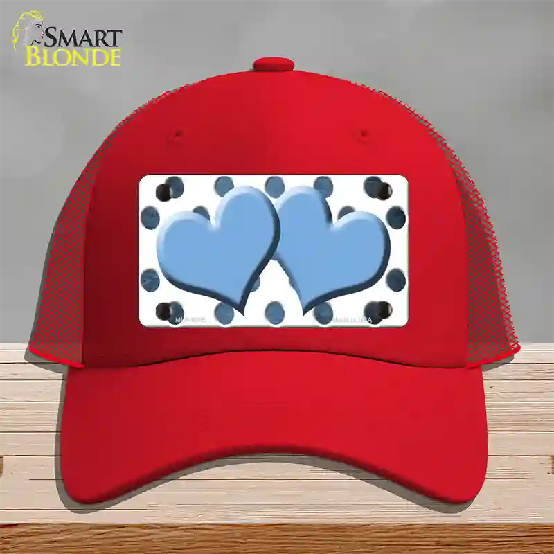 Light Blue White Dots Hearts Oil Rubbed Novelty License Plate Hat Mesh / Red