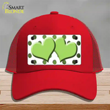 Lime Green White Dots Hearts Oil Rubbed Novelty License Plate Hat Mesh / Red