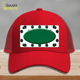 Green White Dots Oval Oil Rubbed Novelty License Plate Hat Mesh / Red