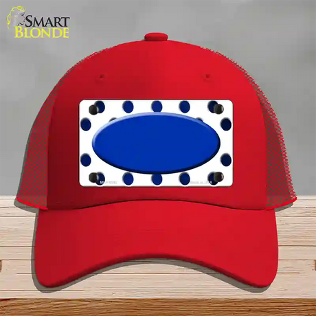 Blue White Dots Oval Oil Rubbed Novelty License Plate Hat Mesh / Red