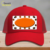 Orange White Dots Oval Oil Rubbed Novelty License Plate Hat Mesh / Red