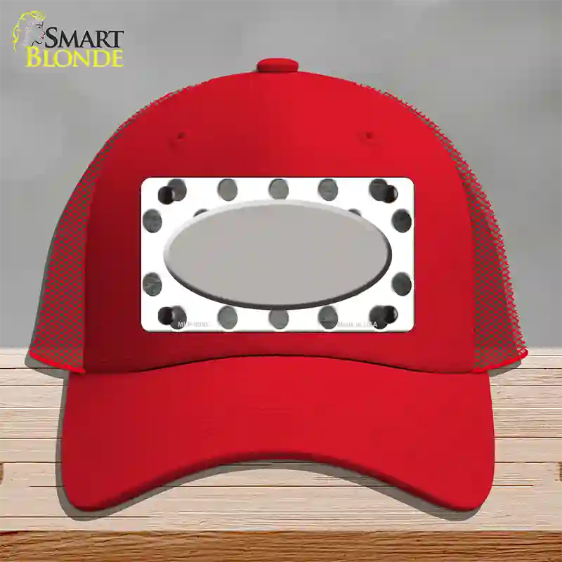 Gray White Dots Oval Oil Rubbed Novelty License Plate Hat Mesh / Red