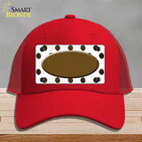 Brown White Dots Oval Oil Rubbed Novelty License Plate Hat Mesh / Red