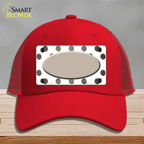 Tan White Dots Oval Oil Rubbed Novelty License Plate Hat Mesh / Red