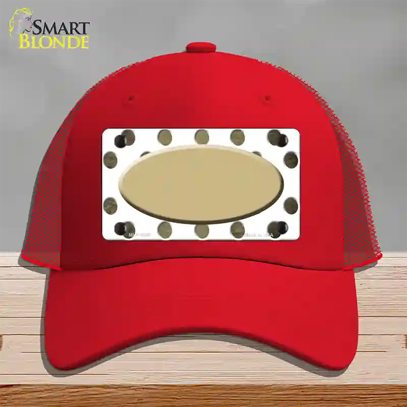 Gold White Dots Oval Oil Rubbed Novelty License Plate Hat Mesh / Red