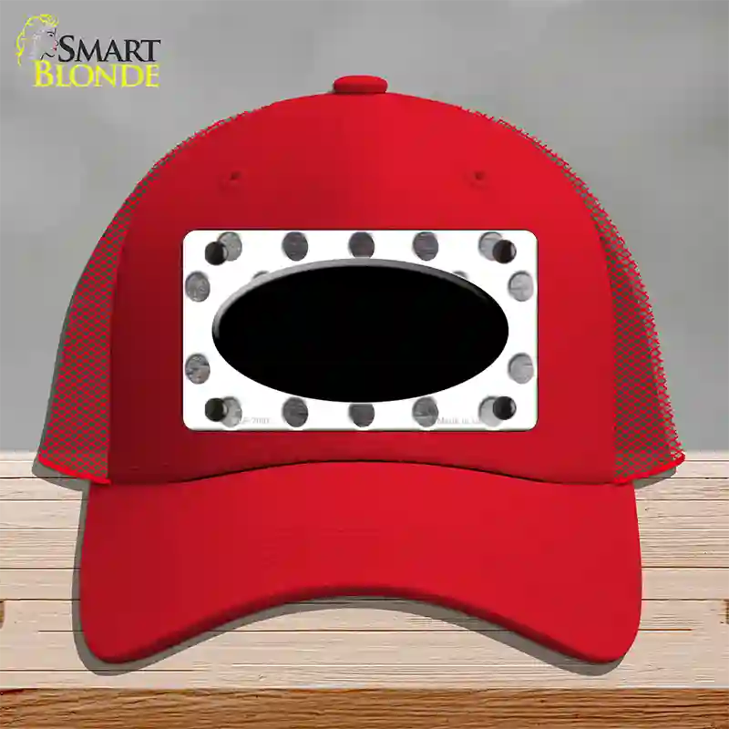 Black White Dots Oval Oil Rubbed Novelty License Plate Hat Mesh / Red