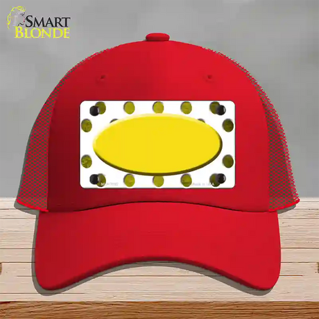 Yellow White Dots Oval Oil Rubbed Novelty License Plate Hat Mesh / Red