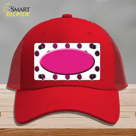 Pink White Dots Oval Oil Rubbed Novelty License Plate Hat Mesh / Red