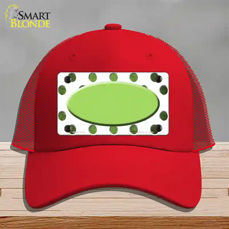 Lime Green White Dots Oval Oil Rubbed Novelty License Plate Hat Mesh / Red