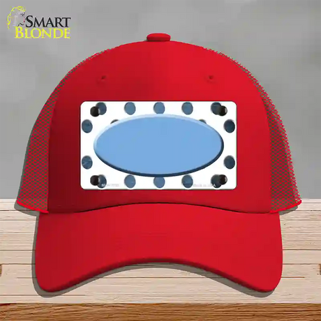 Light Blue White Dots Oval Oil Rubbed Novelty License Plate Hat Mesh / Red