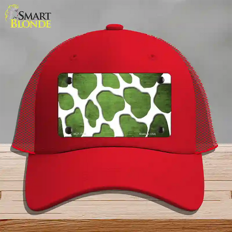 Lime Green White Giraffe Oil Rubbed Novelty License Plate Hat Mesh / Red