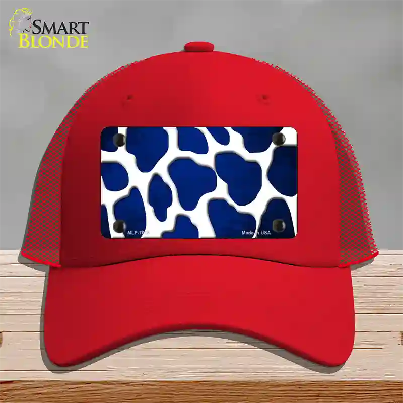 Blue White Giraffe Oil Rubbed Novelty License Plate Hat Mesh / Red