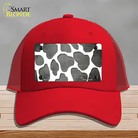 Gray White Giraffe Oil Rubbed Novelty License Plate Hat Mesh / Red