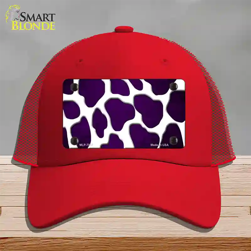 Purple White Giraffe Oil Rubbed Novelty License Plate Hat Mesh / Red