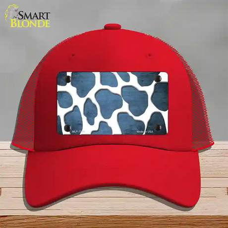 Light Blue White Giraffe Oil Rubbed Novelty License Plate Hat Mesh / Red