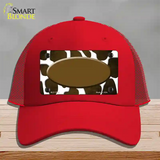 Brown White Oval Giraffe Oil Rubbed Novelty License Plate Hat Mesh / Red