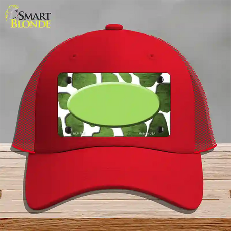 Lime Green White Oval Giraffe Oil Rubbed Novelty License Plate Hat Mesh / Red