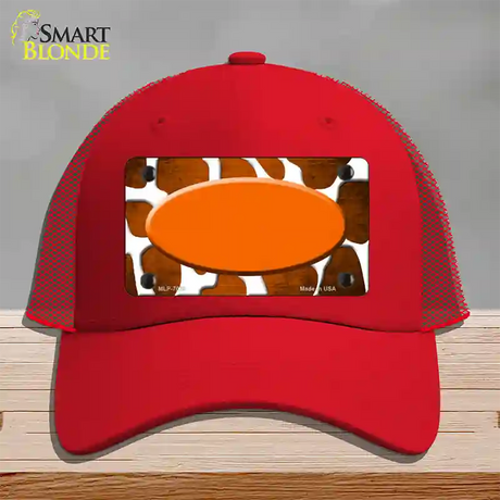 Orange White Oval Giraffe Oil Rubbed Novelty License Plate Hat Mesh / Red