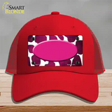 Pink White Oval Giraffe Oil Rubbed Novelty License Plate Hat Mesh / Red