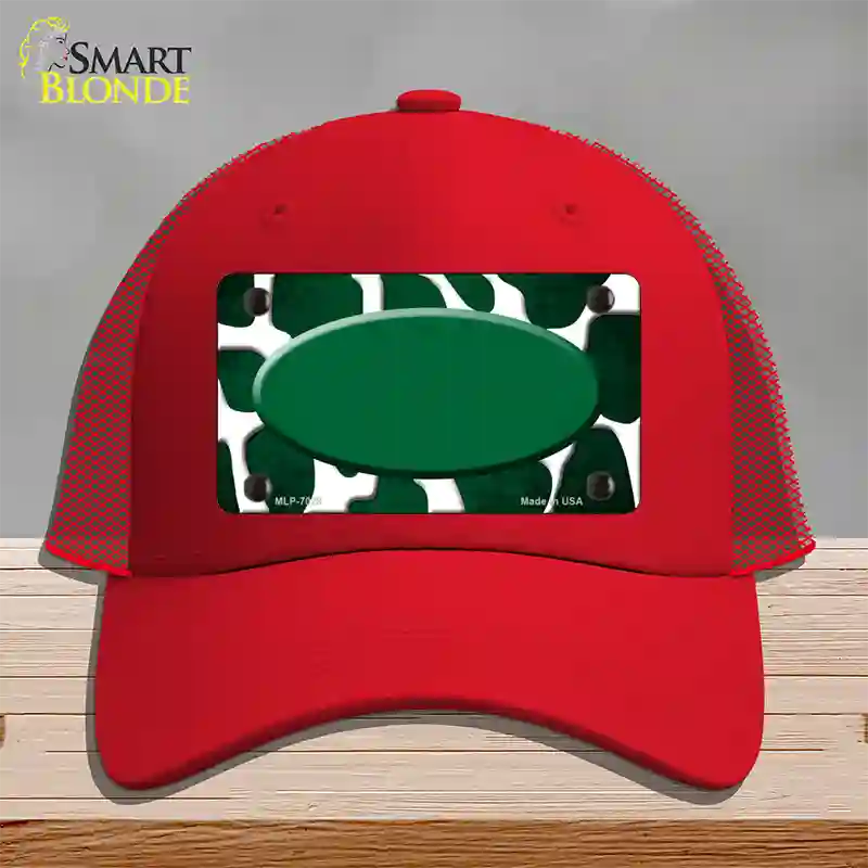 Green White Oval Giraffe Oil Rubbed Novelty License Plate Hat Mesh / Red