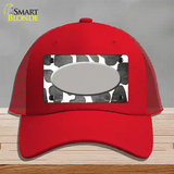 Gray White Oval Giraffe Oil Rubbed Novelty License Plate Hat Mesh / Red