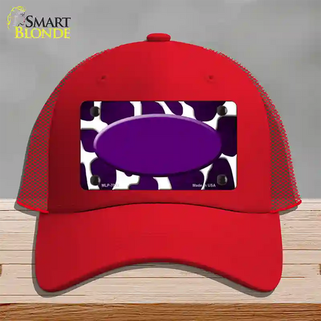 Purple White Oval Giraffe Oil Rubbed Novelty License Plate Hat Mesh / Red