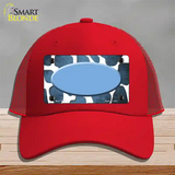 Light Blue White Oval Giraffe Oil Rubbed Novelty License Plate Hat Mesh / Red