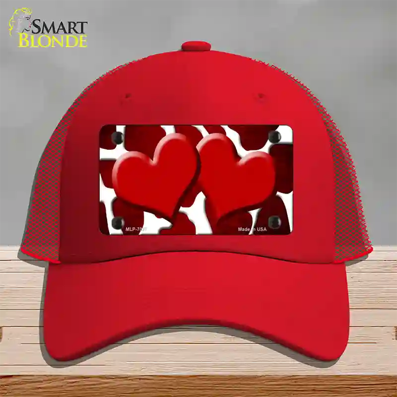 Red White Hearts Giraffe Oil Rubbed Novelty License Plate Hat Mesh / Red