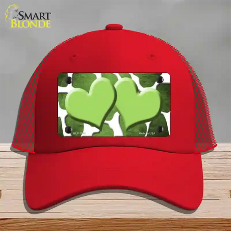 Lime Green White Hearts Giraffe Oil Rubbed Novelty License Plate Hat Mesh / Red