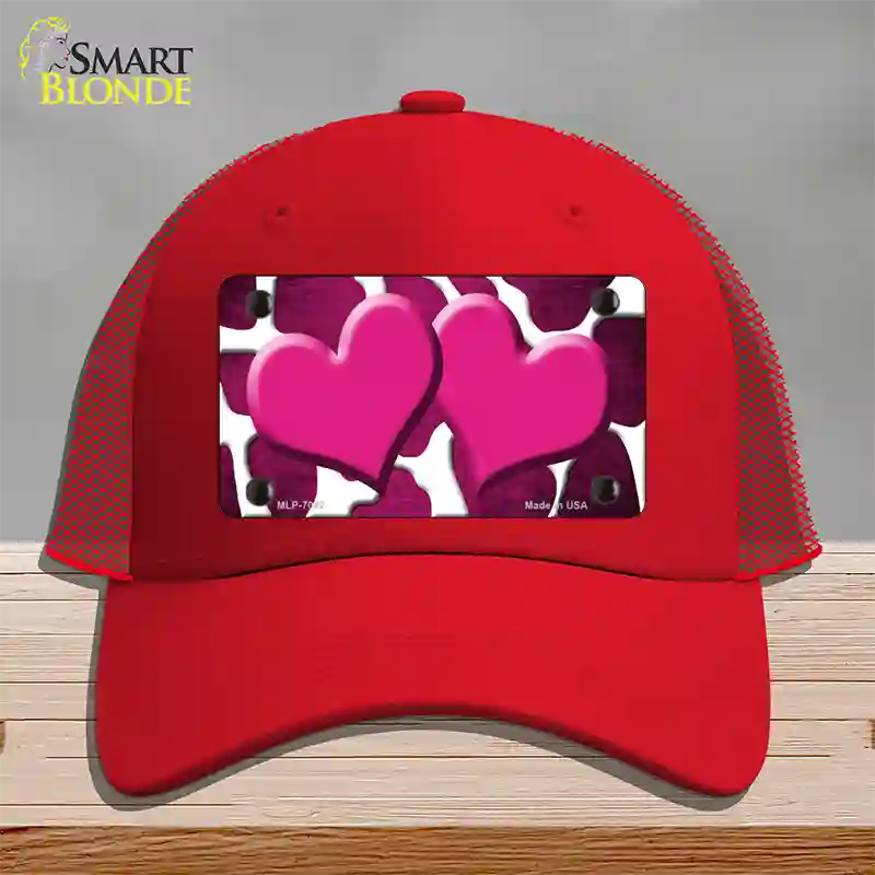 Pink White Hearts Giraffe Oil Rubbed Novelty License Plate Hat Mesh / Red