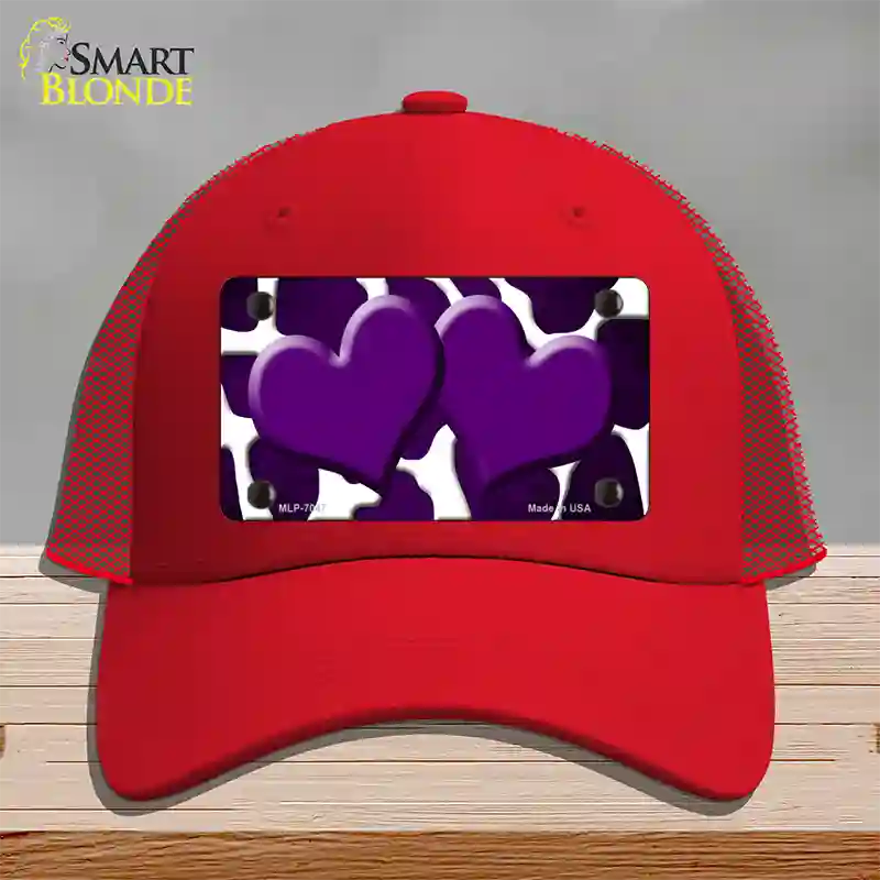 Purple White Hearts Giraffe Oil Rubbed Novelty License Plate Hat Mesh / Red