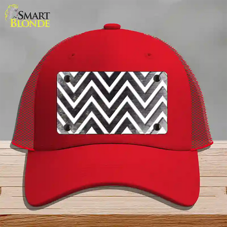 Black White Chevron Oil Rubbed Novelty License Plate Hat Mesh / Red