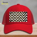 Brown White Chevron Oil Rubbed Novelty License Plate Hat Mesh / Red