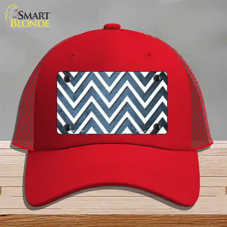 Light Blue White Chevron Oil Rubbed Novelty License Plate Hat Mesh / Red