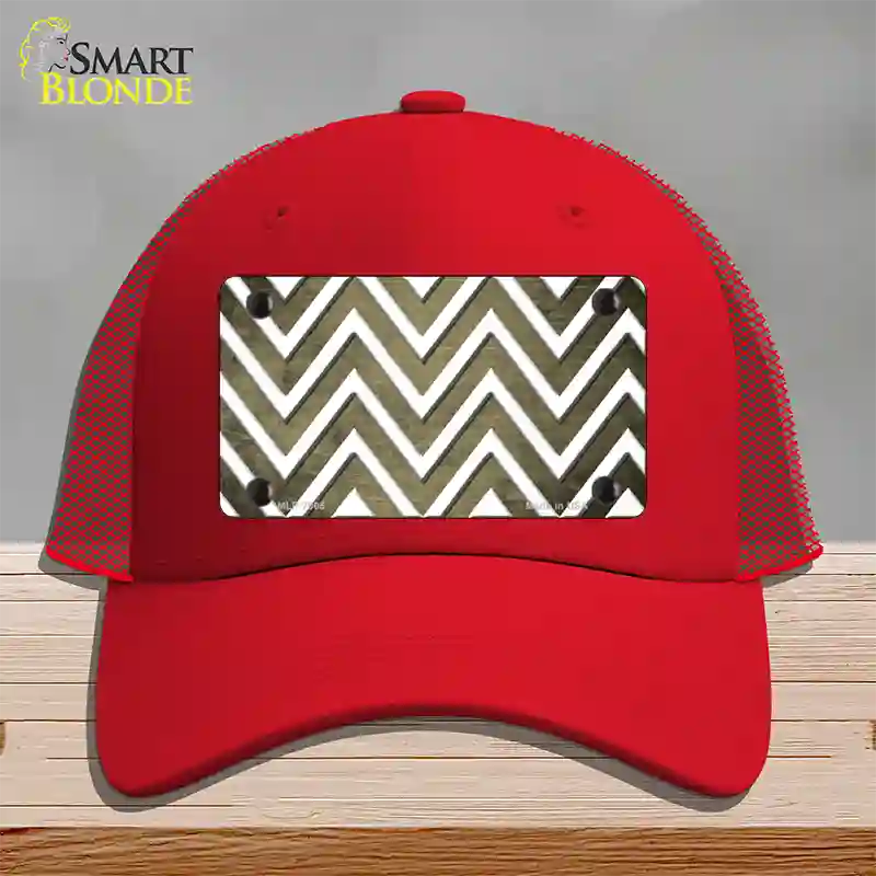 Gold White Chevron Oil Rubbed Novelty License Plate Hat Mesh / Red