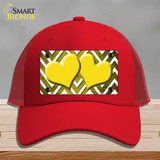 Yellow White Hearts Chevron Oil Rubbed Novelty License Plate Hat Mesh / Red