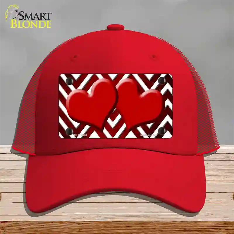 Red White Hearts Chevron Oil Rubbed Novelty License Plate Hat Mesh / Red