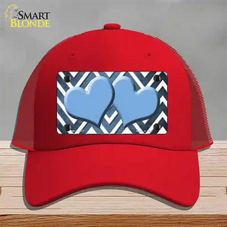 Light Blue White Hearts Chevron Oil Rubbed Novelty License Plate Hat Mesh / Red